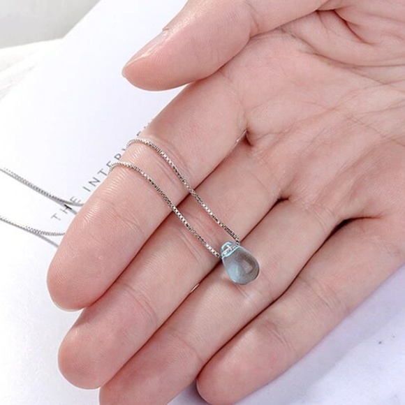 NEW Silver Artificial Blue Crystal Water Drop Necklace - Picture 4 of 5